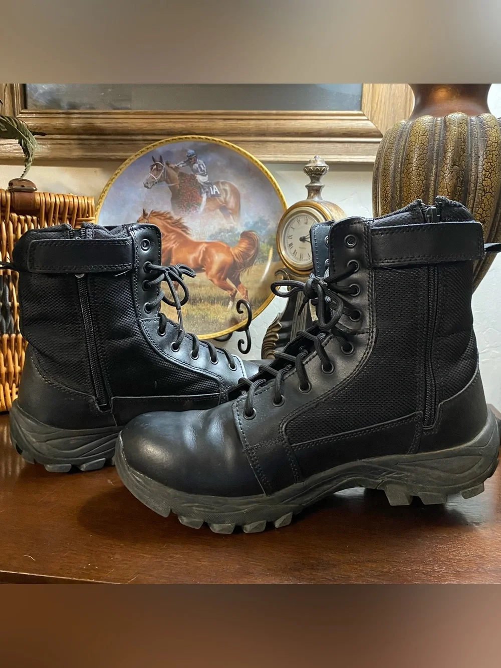 Bates Fuse Mens 10.5 Black Leather Tactical Boots E06510 Extra Wide Side Zip